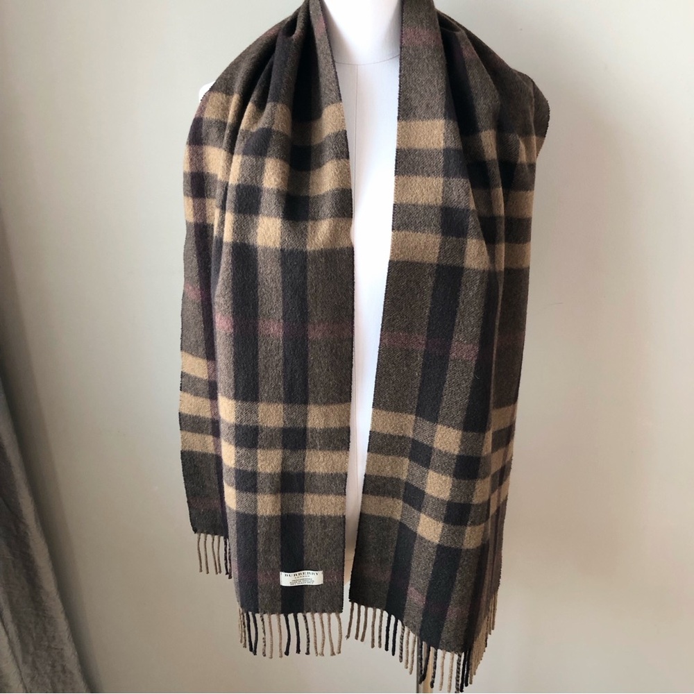 Burberry Brown Giant Check Pattern 100% Cashmere Luxury Scarf